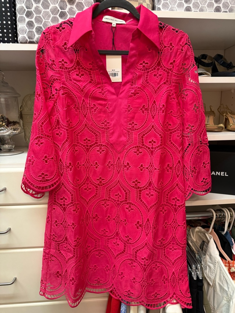 English Factory Hot Pink Eyelet Lace Shift Dress